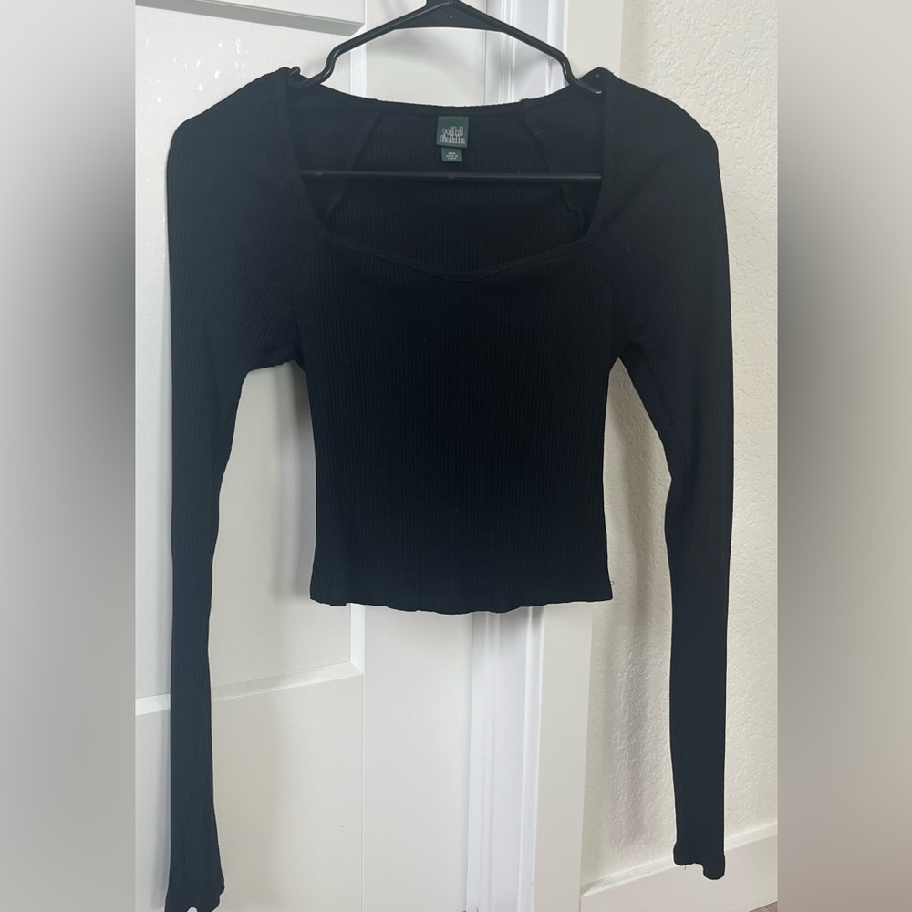 Wild Fable Black Ribbed Long Sleeve Top